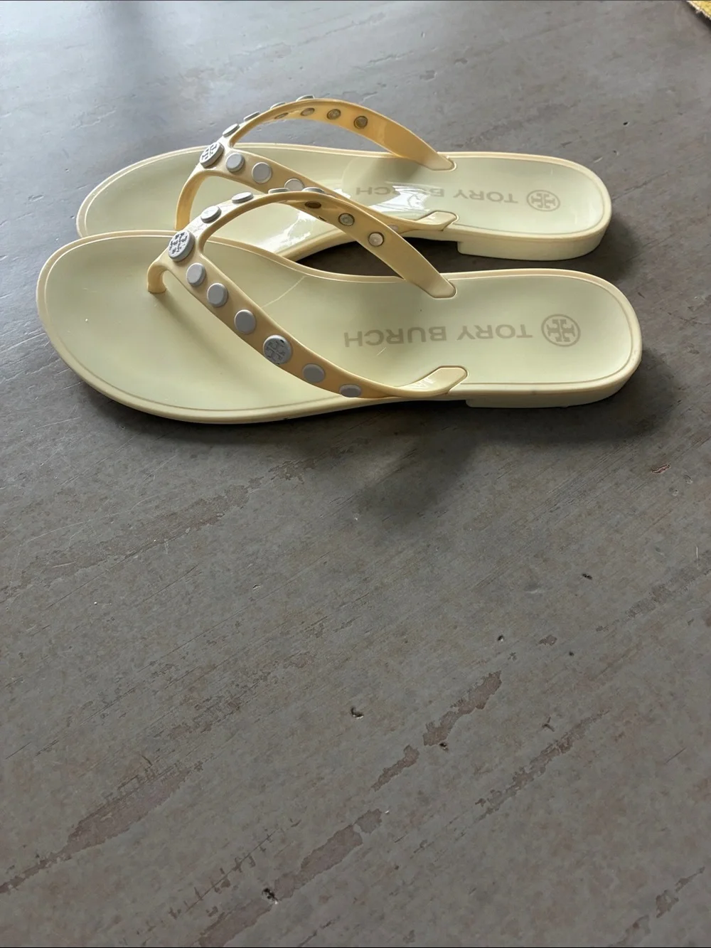 Tory Burch Pale Yellow Jelly Studded Thong Sandals